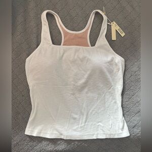 OGL Casual Everyday White Ribbed Tank Top with Built In Bra Sz M